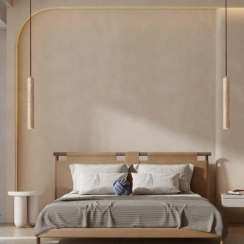 Radiance - Minimalist Longlining Travertine Wabi-Sabi Style LED Chandelier Lights | Kalsten