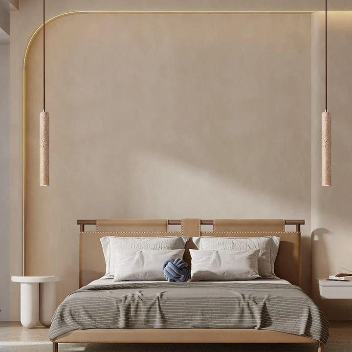 Radiance - Minimalist Longlining Travertine Wabi-Sabi Style LED Chandelier Lights | Kalsten
