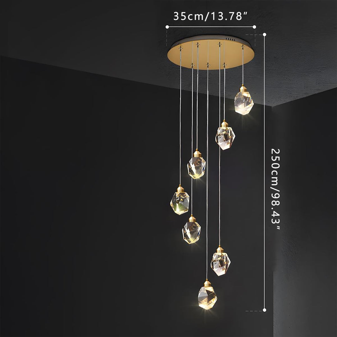 Pendant Light Brass Crystal 5W Adjustable 78 in Gold Living Room Dining Area Ceiling Lamp | Kalsten