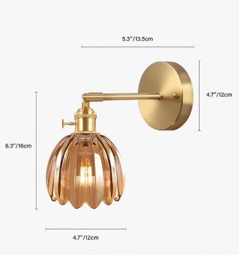 Vintage Brass Glass Wall Sconce Kalsten