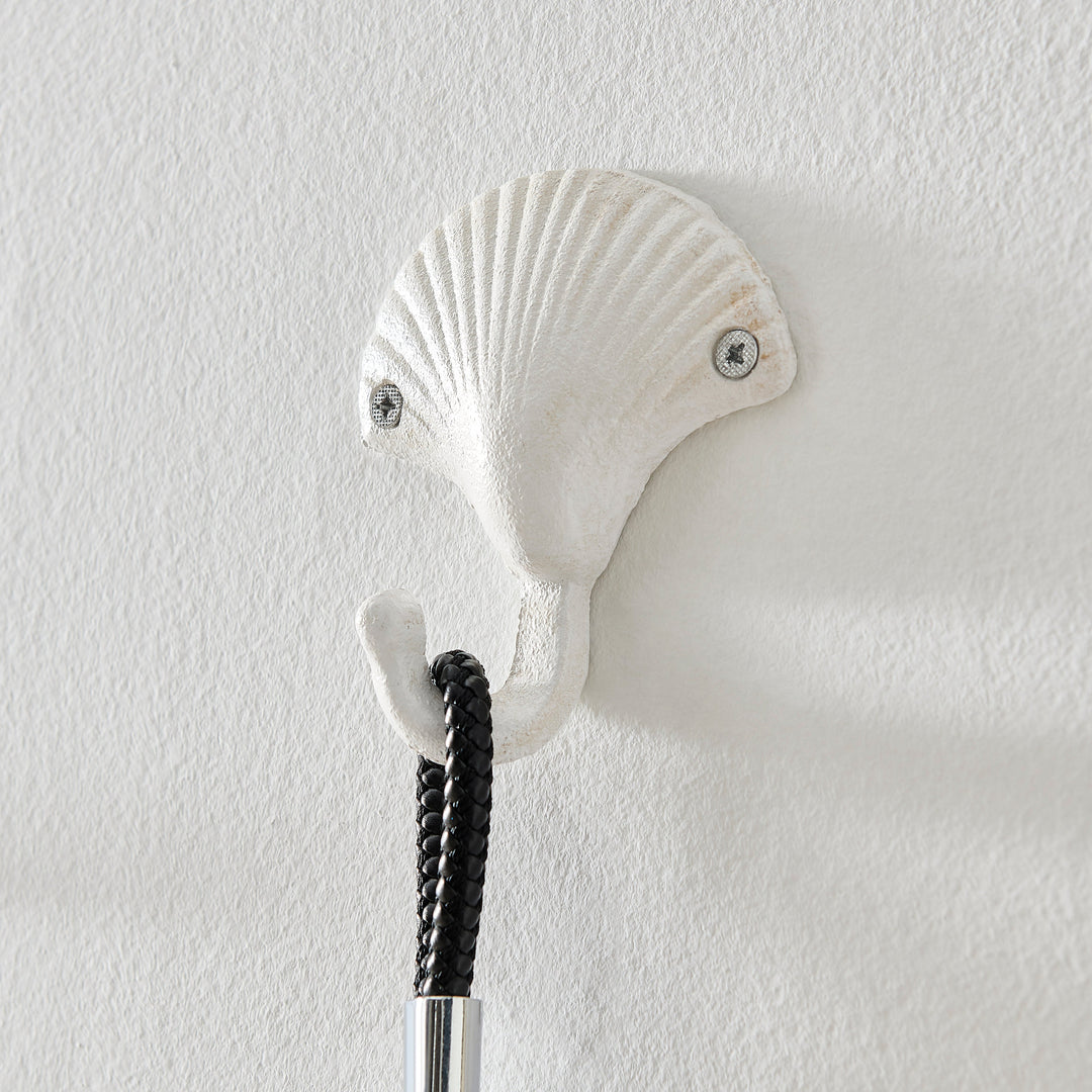 Kalsten | White Cast Iron Nautical Ocean Figure Sculpture Decorative Utility Wall Hook Set of 3 - Shell, Crab, Seahorse