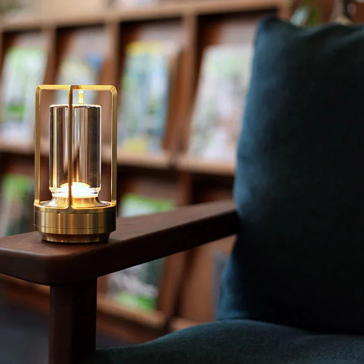 Ambient Lantern Cordless Rechargeable Small Night Table Lamp Gold | Kalsten