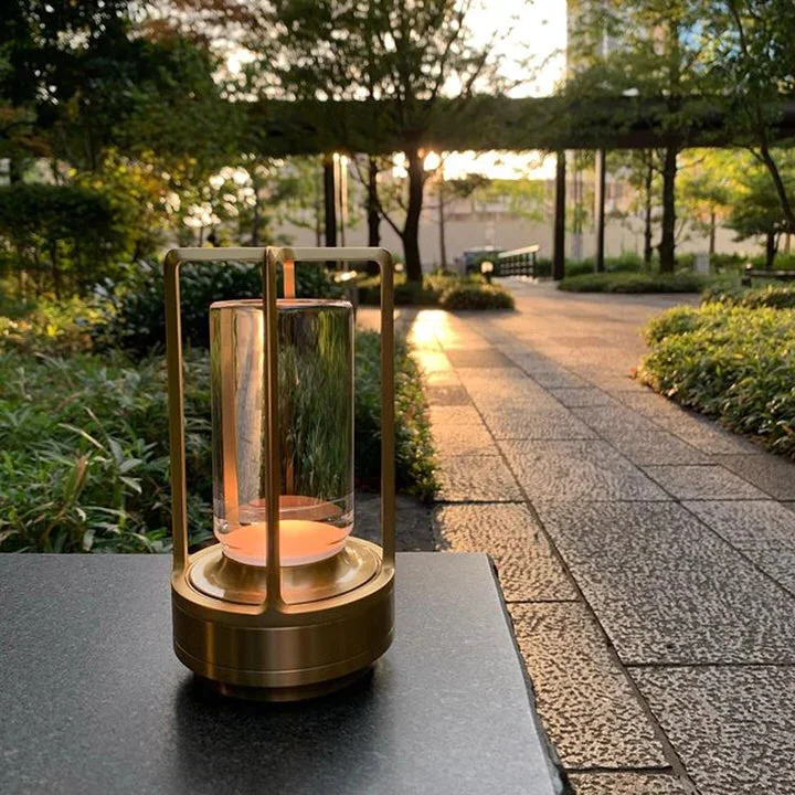 Ambient Lantern Cordless Rechargeable Small Night Table Lamp Gold | Kalsten