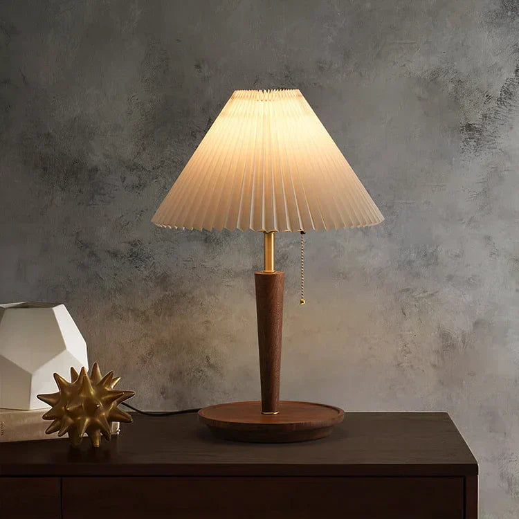 Elegant Vintage Woodly Table Lamp - Table Lamp with Pleated Design Kalsten