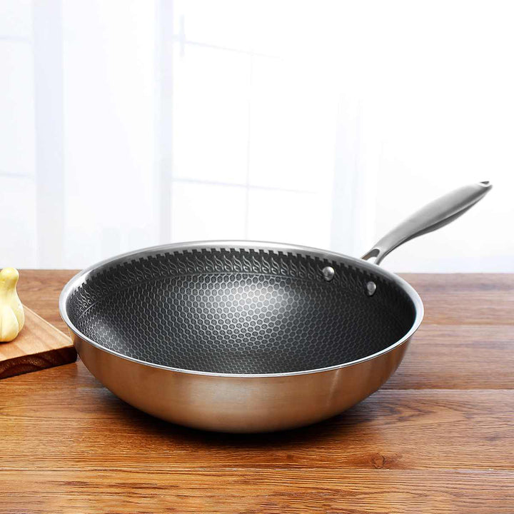 Kalsten | Chefverro stainless steel non-stick frying pan with honeycomb structure | For all types of stoves including induction | Scratch resistant & dishwasher safe
