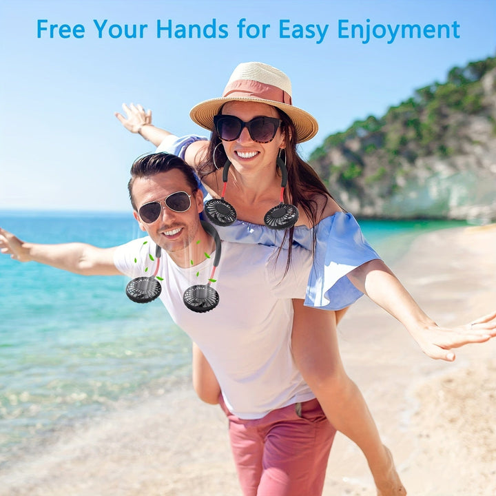 1pc USB Rechargeable Portable Neck Fan - Hands-Free Personal Wear Fan with 360° Adjustable 3-Speed Settings for Travel, Office, Home, and Outdoor Use | Kalsten