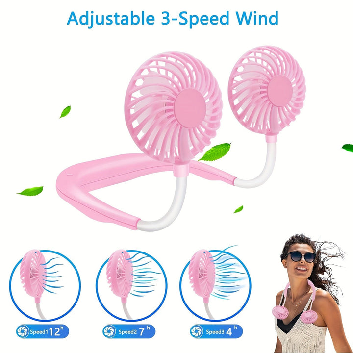 1pc USB Rechargeable Portable Neck Fan - Hands-Free Personal Wear Fan with 360° Adjustable 3-Speed Settings for Travel, Office, Home, and Outdoor Use | Kalsten