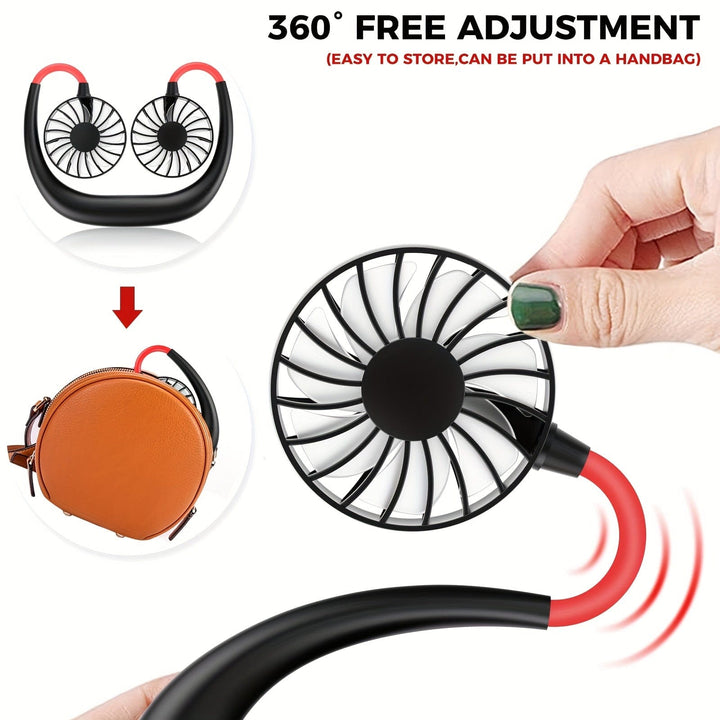 1pc USB Rechargeable Portable Neck Fan - Hands-Free Personal Wear Fan with 360° Adjustable 3-Speed Settings for Travel, Office, Home, and Outdoor Use | Kalsten