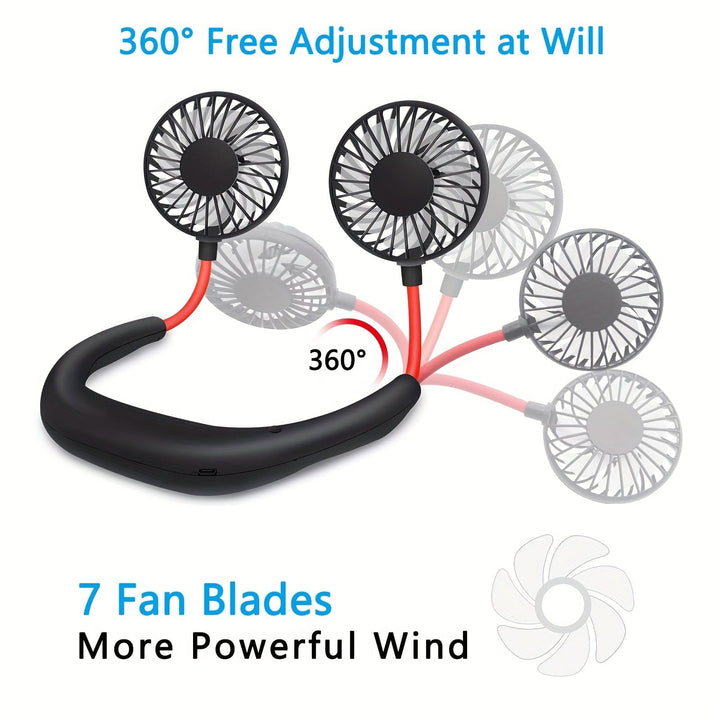 1pc USB Rechargeable Portable Neck Fan - Hands-Free Personal Wear Fan with 360° Adjustable 3-Speed Settings for Travel, Office, Home, and Outdoor Use | Kalsten