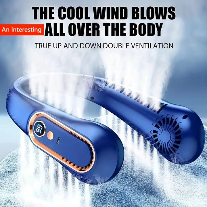 Planet Gates 1pc Vaneless Hanging Neck Fan, Portable USB Cooler Fan With 5 Speeds And Digital Display - Super Strong Technology And Bladeless Design For Outdoor Use