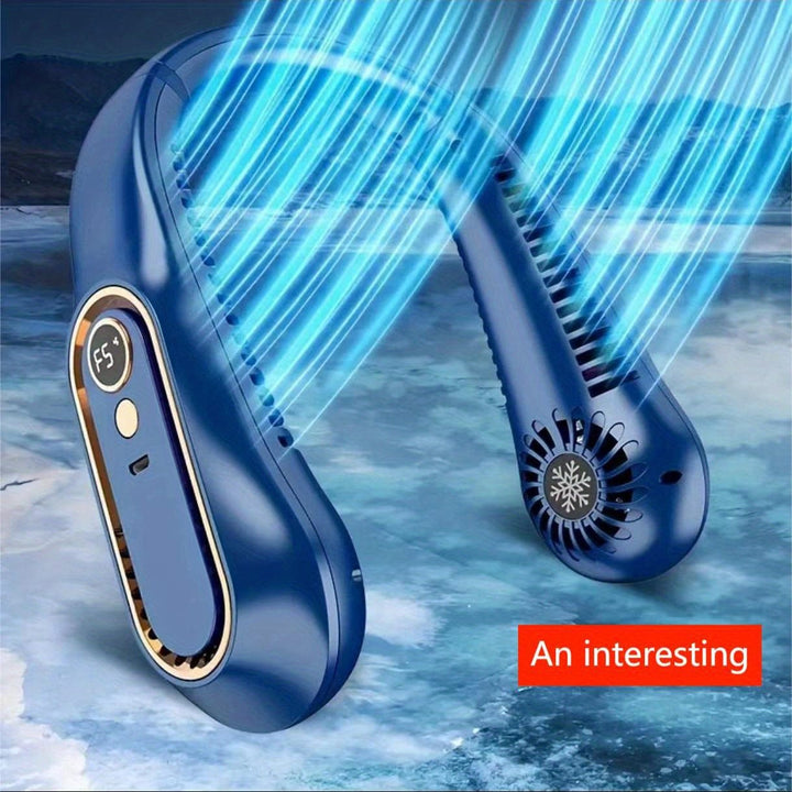 1pc Vaneless Hanging Neck Fan, Portable USB Cooler Fan With 5 Speeds And Digital Display - Super Strong Technology And Bladeless Design For Outdoor Use | Kalsten