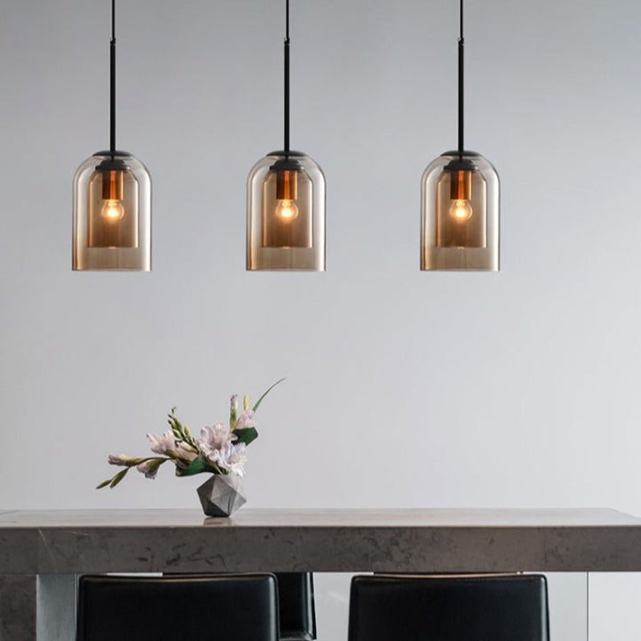 Kalsten | Mica Mid-Century Pendant Lamp – Double Glass Shade with Iron Fittings