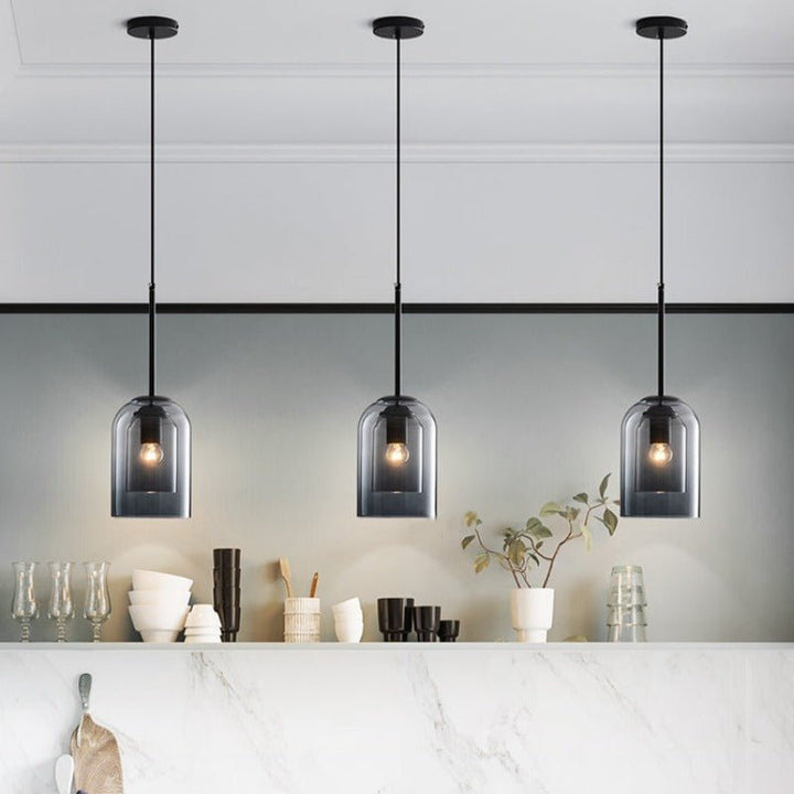 Kalsten | Mica Mid-Century Pendant Lamp – Double Glass Shade with Iron Fittings