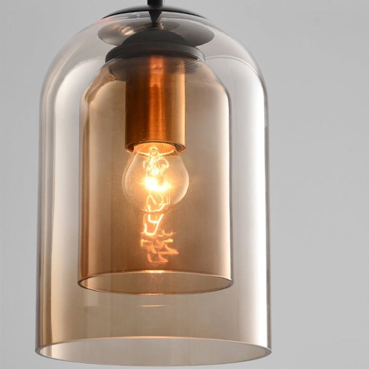 Kalsten | Mica Mid-Century Pendant Lamp – Double Glass Shade with Iron Fittings