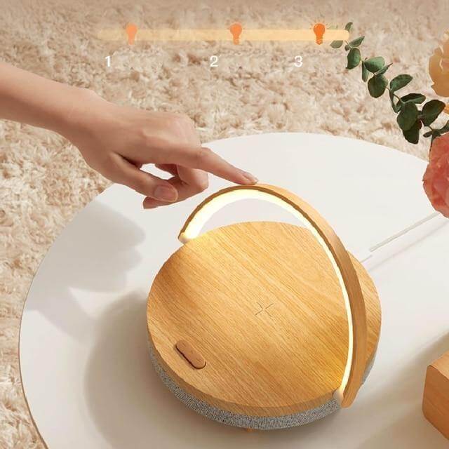 Wooden Base Wireless Charger Speaker Table Lamp | Kalsten