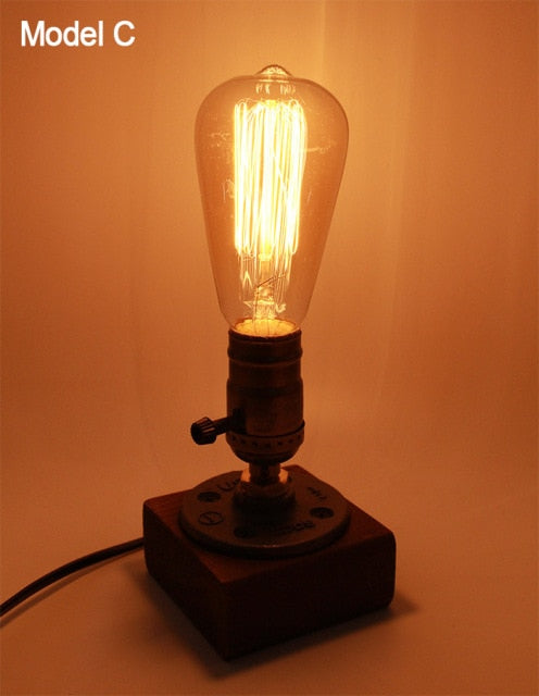 Vintage Industrial Wooden Dimmable Table Lamp | Kalsten