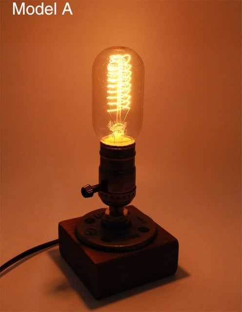 Vintage Industrial Wooden Dimmable Table Lamp | Kalsten