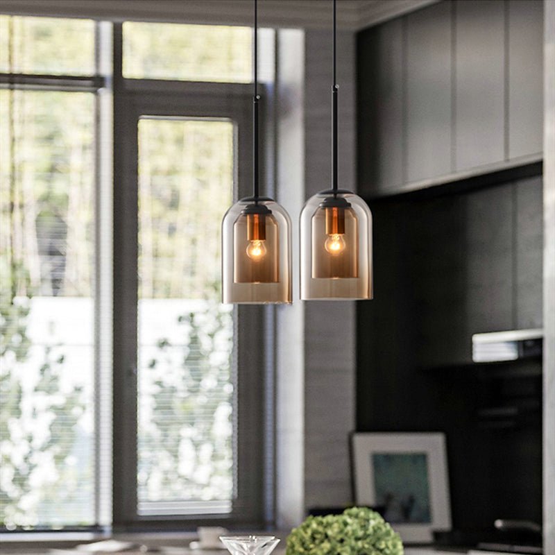 Kalsten | Mica Mid-Century Pendant Lamp – Double Glass Shade with Iron Fittings