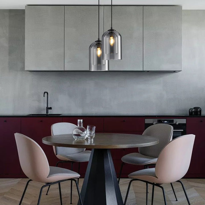 Kalsten | Mica Mid-Century Pendant Lamp – Double Glass Shade with Iron Fittings