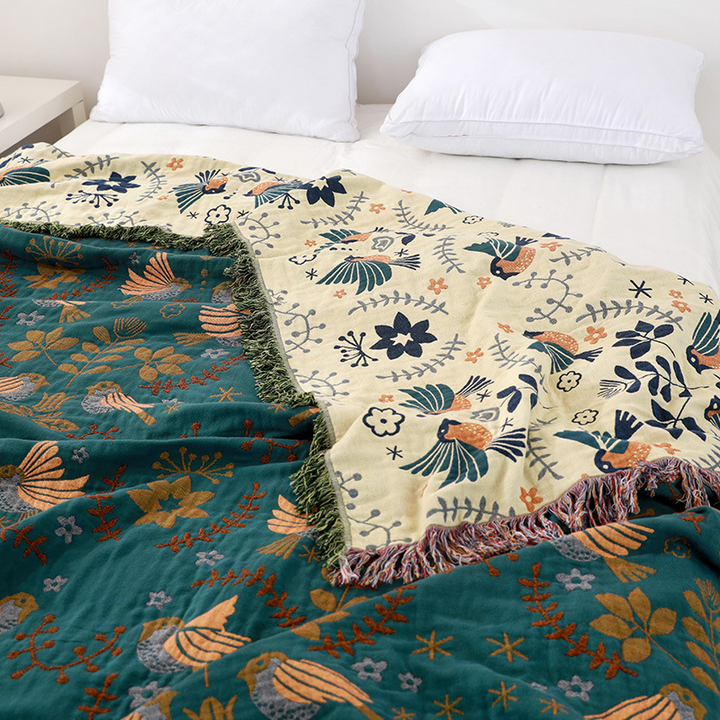 Premium Reversible Scandinavian Bird Throw Blanket - Extra Soft Kalsten