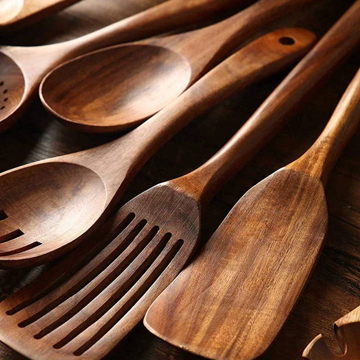 Sustainable Teak Wood Kitchen Utensils Set - Eco-Friendly Cooking Accessories | Kalsten