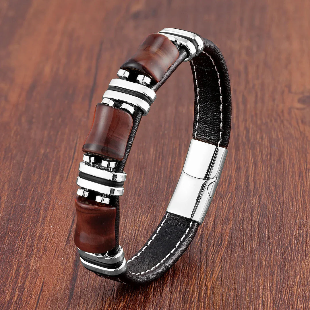 Men’s Leather Bracelet with Tiger Eye Beads Kalsten