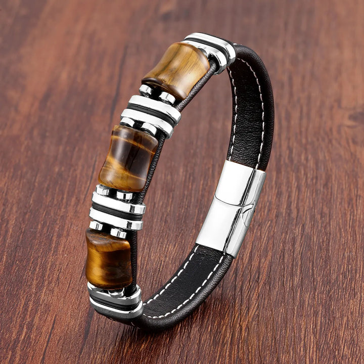 Men’s Leather Bracelet with Tiger Eye Beads Kalsten