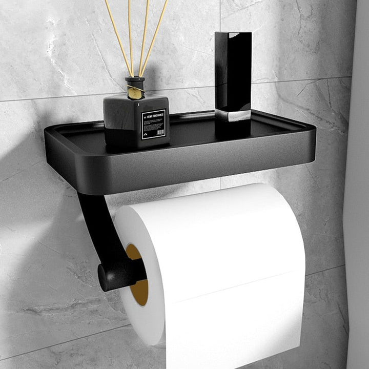 Drill-Free Stainless Steel Toilet Paper Holder with Shelf