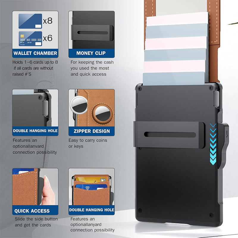 Kalsten | Wallet for men - with pop-up aluminum case Minimal wallet with leather money clip with space for credit cards RFID blocking