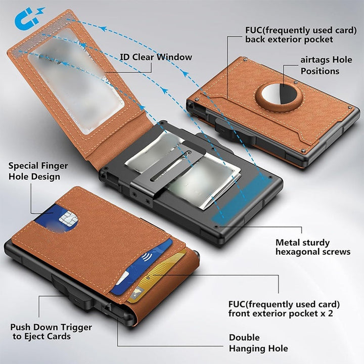 Kalsten | Wallet for men - with pop-up aluminum case Minimal wallet with leather money clip with space for credit cards RFID blocking