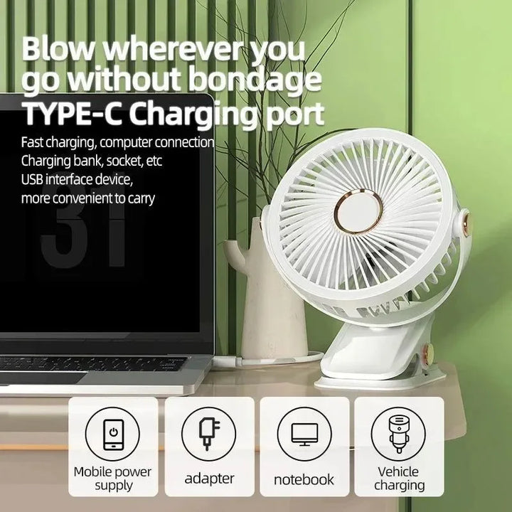 8000mAh Clip-on Fan 3 Speed Quiet Rechargeable Desktop Portable Air Circulator Wireless Fan | Kalsten