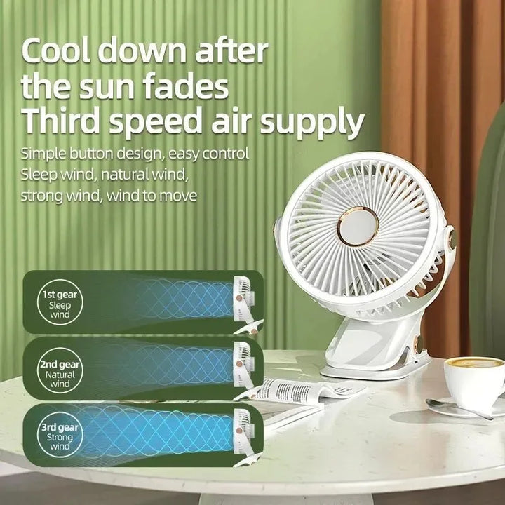 8000mAh Clip-on Fan 3 Speed Quiet Rechargeable Desktop Portable Air Circulator Wireless Fan | Kalsten