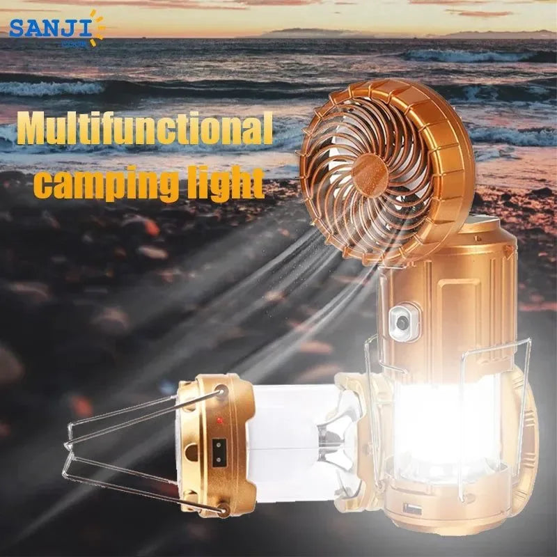 Multifunctional Led Camping Light Rechargeable Camping Lamp Solar Power Charging Portable Fan Lantern Emergency Outdoor Lighting - Trekker Essentials