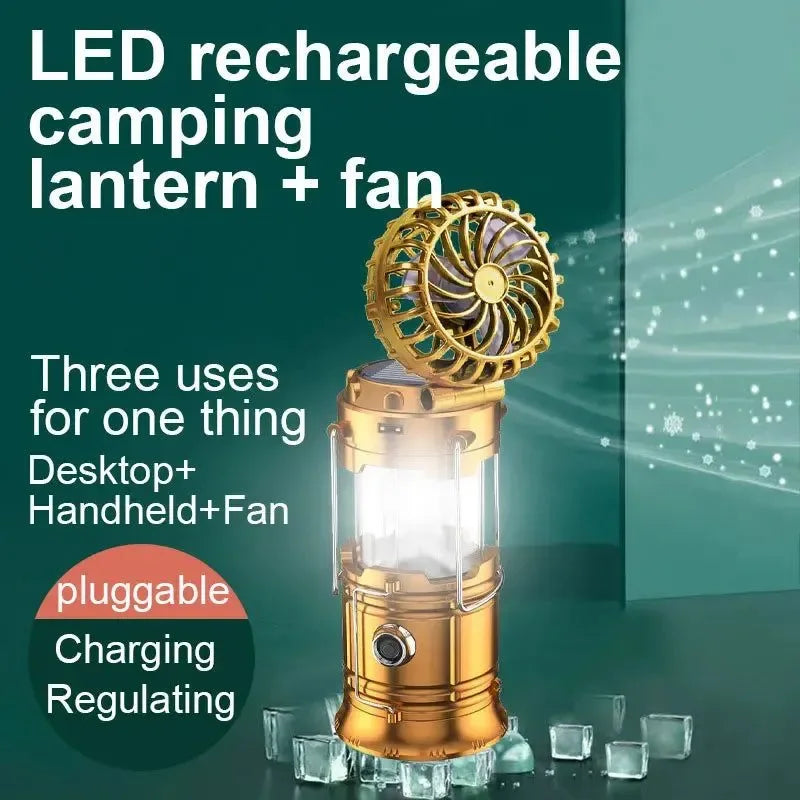 Multifunctional Led Camping Light Rechargeable Camping Lamp Solar Power Charging Portable Fan Lantern Emergency Outdoor Lighting | Kalsten
