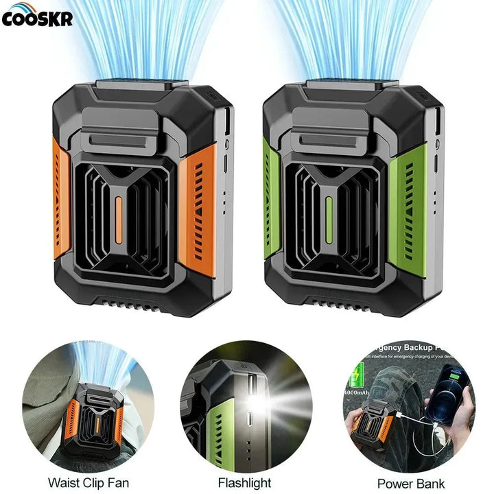 Portable Waist Clip Fan – Mini Hanging Neck & Waist Fan with Power Bank & LED Light - Trekker Essentials