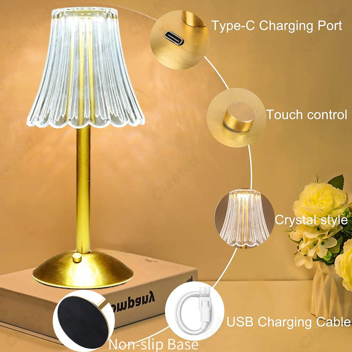 Wireless Table Lamp with Crystal Decor and Dimmable Lighting - GlamLight | Kalsten