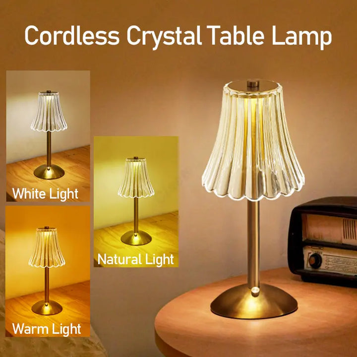 Wireless Table Lamp with Crystal Decor and Dimmable Lighting - GlamLight | Kalsten